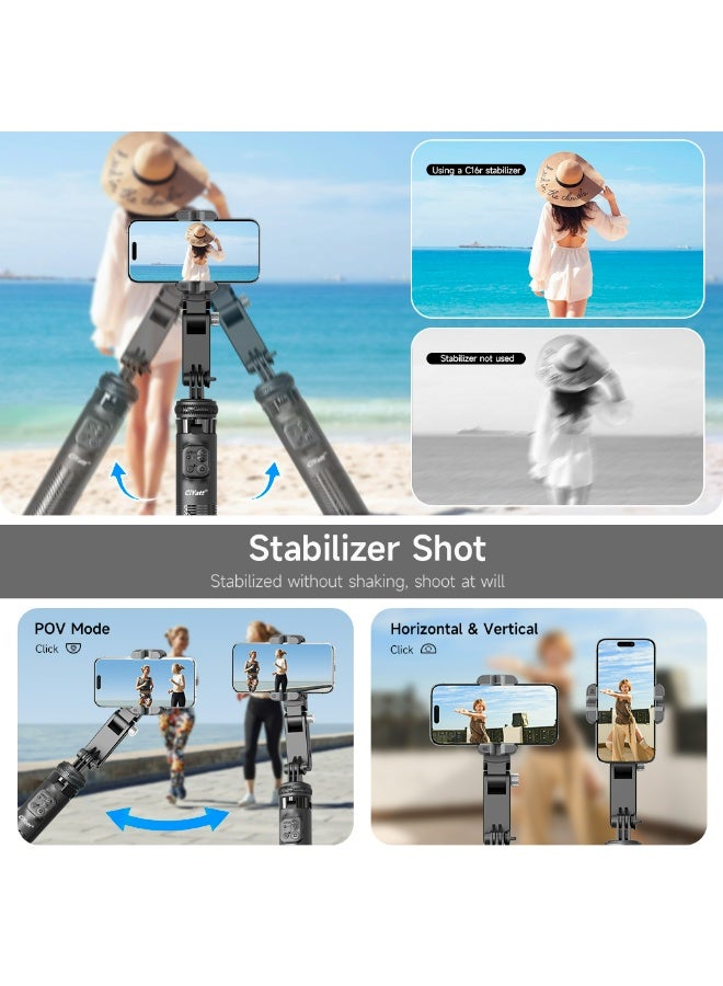CiYatt 61.8‘’AI Cell Phone Stabilizer Gimbal with 360° Rotation, Automatic Face Tracking And Anti-Shake,  Selfie Sticks Quadrupod 157CM With Fill Light - Image 4